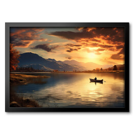 Obraz w ramie Zachód słońca nad jeziorem krajobraz