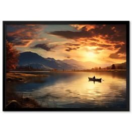 Plakat w ramie Zachód słońca nad jeziorem krajobraz