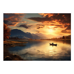 Plakat Zachód słońca nad jeziorem krajobraz