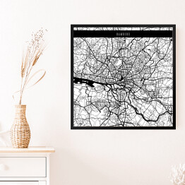 Obraz w ramie Mapy miast świata - Hamburg - biała
