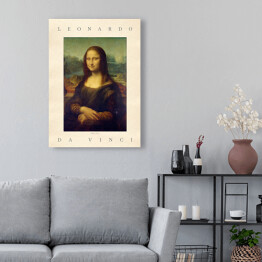 Obraz klasyczny Leonardo da Vinci "Mona Lisa" - reprodukcja z napisem. Plakat z passe partout