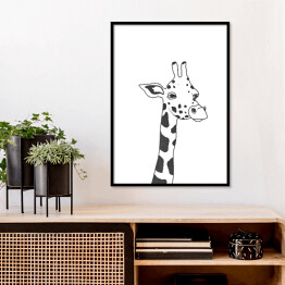 Plakat w ramie Czarno biały rysunek żyrafy
