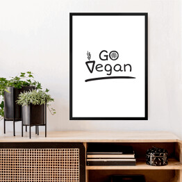 Obraz w ramie Typografia czarno-biała - "Go Vegan"