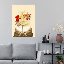 Plakat samoprzylepny Kobieta z twarzą ukrytą w kwiatach