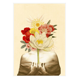 Plakat samoprzylepny Kobieta z twarzą ukrytą w kwiatach