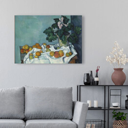 Obraz na płótnie Paul Cezanne "Martwa natura z jabłkami i doniczką pierwiosnków" - reprodukcja