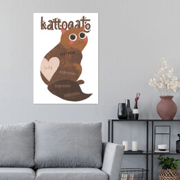 Plakat samoprzylepny Kawa z kotem - kattogato