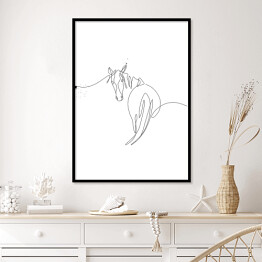 Plakat w ramie Ilustracja z koniem - białe konie