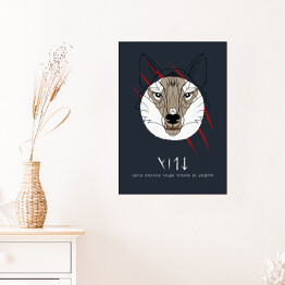 Plakat samoprzylepny Wiedźmin - wilk na granatowym tle
