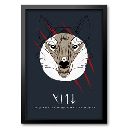 Obraz w ramie Wiedźmin - wilk na granatowym tle