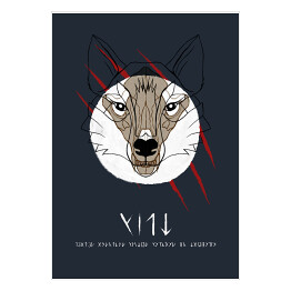 Plakat Wiedźmin - wilk na granatowym tle