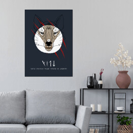 Plakat samoprzylepny Wiedźmin - wilk na granatowym tle