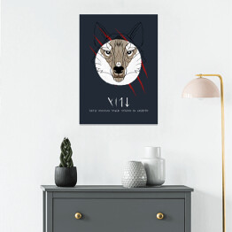 Plakat Wiedźmin - wilk na granatowym tle
