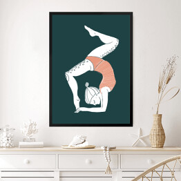 Obraz w ramie Kobieta ćwicząca jogę - ilustracja na ciemnym tle