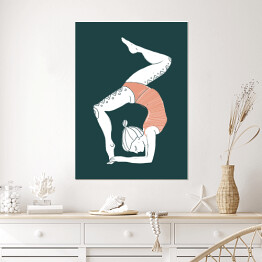 Plakat Kobieta ćwicząca jogę - ilustracja na ciemnym tle