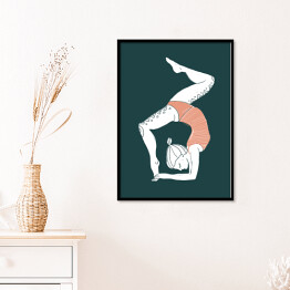 Plakat w ramie Kobieta ćwicząca jogę - ilustracja na ciemnym tle