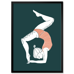 Plakat w ramie Kobieta ćwicząca jogę - ilustracja na ciemnym tle