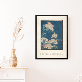 Obraz w ramie Hokusai Katsushika "Peonies and Canary" - reprodukcja z napisem. Plakat z passe partout