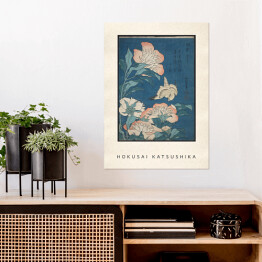 Plakat samoprzylepny Hokusai Katsushika "Peonies and Canary" - reprodukcja z napisem. Plakat z passe partout