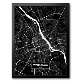 Obraz w ramie Mapa Warszawy czarno-biała
