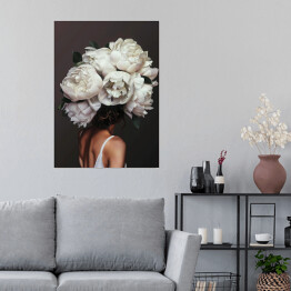 Plakat Dziewczyna w kwiatach na ciemnym tle