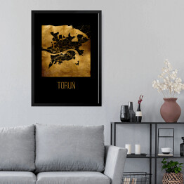 Obraz w ramie Czarno złota mapa - Toruń