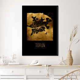 Plakat w ramie Czarno złota mapa - Toruń