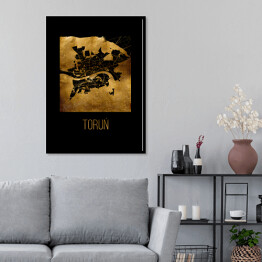 Plakat w ramie Czarno złota mapa - Toruń