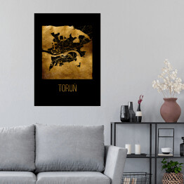 Plakat samoprzylepny Czarno złota mapa - Toruń