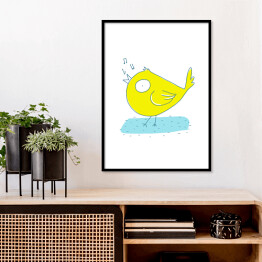 Plakat w ramie Żółty kanarek śpiewający - ilustracja