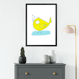 Obraz w ramie Żółty kanarek śpiewający - ilustracja