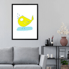 Obraz w ramie Żółty kanarek śpiewający - ilustracja