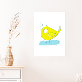 Plakat samoprzylepny Żółty kanarek śpiewający - ilustracja