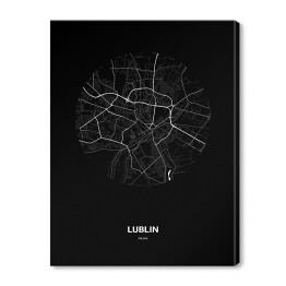Obraz na płótnie Mapa Lublina w kole czarno-biała