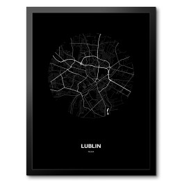 Obraz w ramie Mapa Lublina w kole czarno-biała