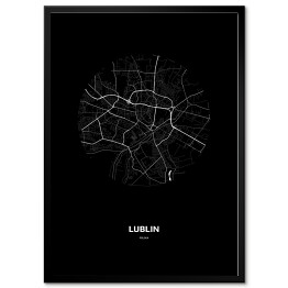 Plakat w ramie Mapa Lublina w kole czarno-biała
