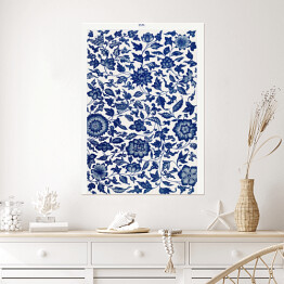 Plakat Ornament kwiatowy niebieski bluszcz