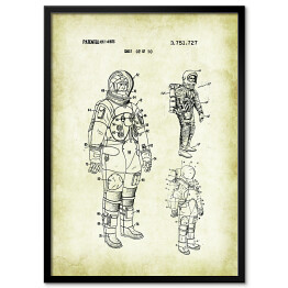 Plakat w ramie Astronauta - patenty na rycinach vintage