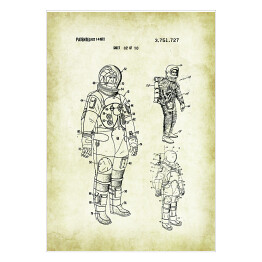 Plakat samoprzylepny Astronauta - patenty na rycinach vintage