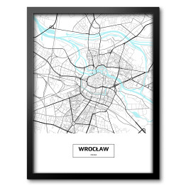 Obraz w ramie Mapa Wrocławia z podpisem na białym tle