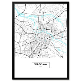 Plakat w ramie Mapa Wrocławia z podpisem na białym tle