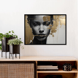 Plakat w ramie Czarno złoty portret kobiety