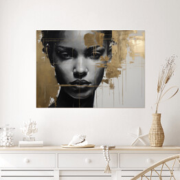 Plakat samoprzylepny Czarno złoty portret kobiety