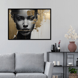 Plakat w ramie Czarno złoty portret kobiety
