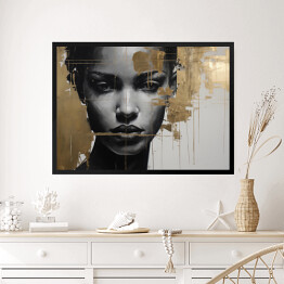 Obraz w ramie Czarno złoty portret kobiety