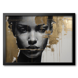 Obraz w ramie Czarno złoty portret kobiety