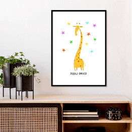 Plakat w ramie Żyrafa - "Sięgaj gwiazd"