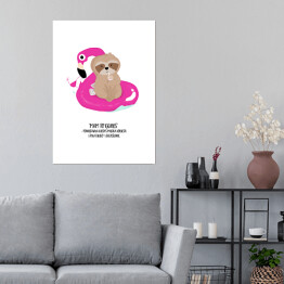 Plakat samoprzylepny Ilustracja z napisem "Mam to gdzieś" - leniwiec na flamingu