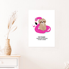 Plakat samoprzylepny Ilustracja z napisem "Mam to gdzieś" - leniwiec na flamingu