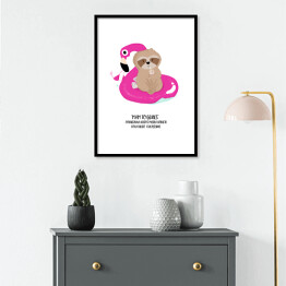 Plakat w ramie Ilustracja z napisem "Mam to gdzieś" - leniwiec na flamingu